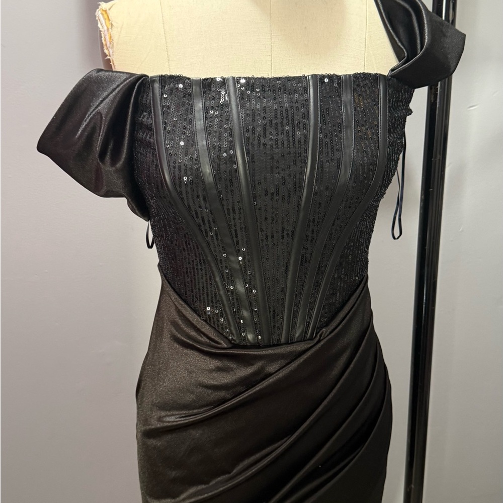 Sophisticated Black Sequin Off-Shoulder Dress